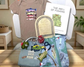 Kit de Presente para Bebê Pescador | Conjunto para Recém-Nascido Vida no Lago, Macacão, Body, Livro
