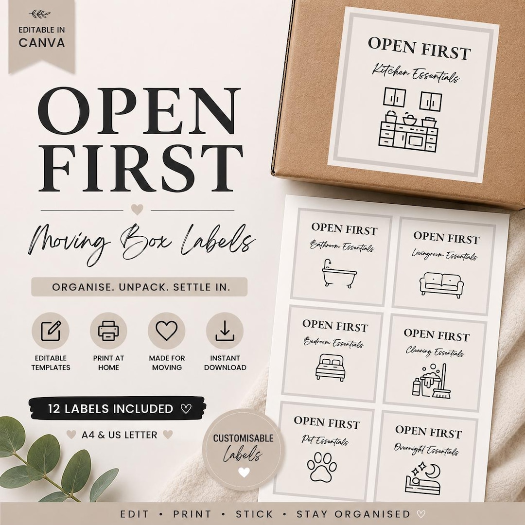 Moving Box Labels Printable | Editable Canva Packing Labels | Open ...