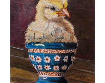Polish Pottery Easter Egg Chick Chicken Still Life Art Print, Easter Kitchen Art, Rooster Decor, Print Size and Matting Options