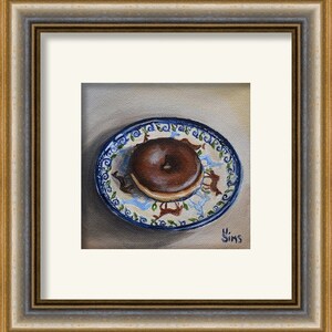 Donut art print , Polish pottery kitchen wall decor, food art, wall decor, chocolate doughnut print Heather Sims mat option image 2