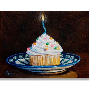 Cupcake art still life print, Boleslawiec Polish pottery, birthday art, kitchen decor, Heather Sims. Size Mat OPTION