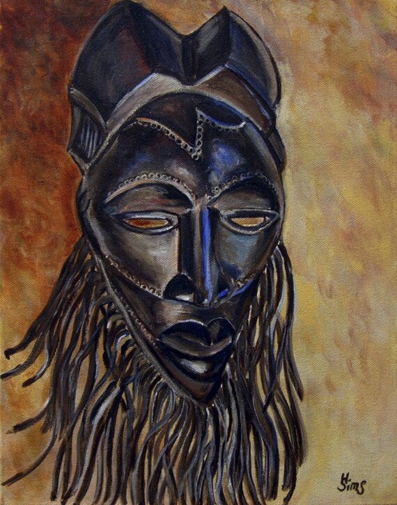 African mask, rustic wall art print, rustic home decor, giclee PRINT, Africa art, Bohemian decor, yellow art, Heather Sims. Size Mat OPTION