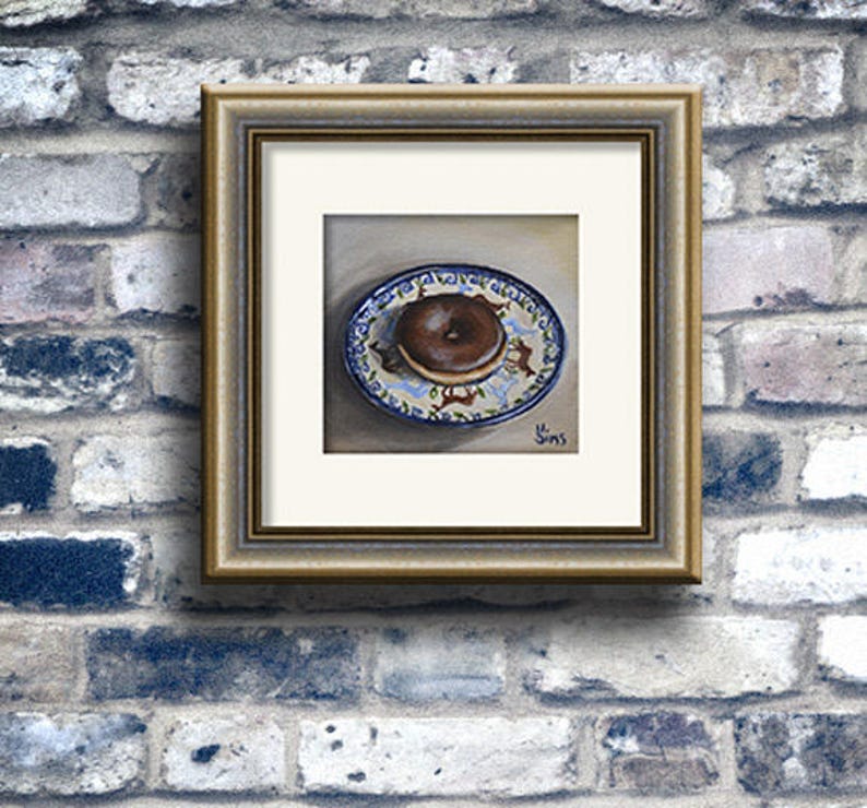 Donut art print , Polish pottery kitchen wall decor, food art, wall decor, chocolate doughnut print Heather Sims mat option image 4