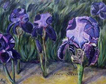 Purple Iris flower Wall Art Print, Iris Giclee, Floral Art Print, Living Room Wall Decor, Gift Idea, size mat options