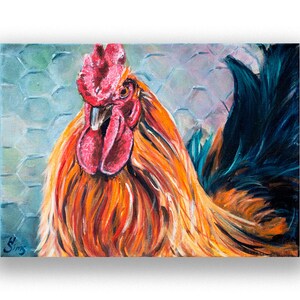 Rooster fine art giclee print, Chicken decor, painting reproduction, farmhouse, wall art, size mat OPTION  Heather Sims