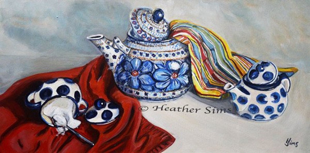 Polish Pottery Kitchen Wall Art Print. Pottery Teapot Art Print, Still
