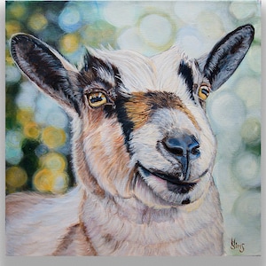 Farmhouse Wall Decor, Blue and Green, Wall Decor, Peppers the Nigerian dwarf goat,  size and matting option