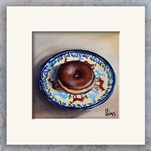 Donut art print , Polish pottery kitchen wall decor, food art, wall decor, chocolate doughnut print Heather Sims mat option image 3