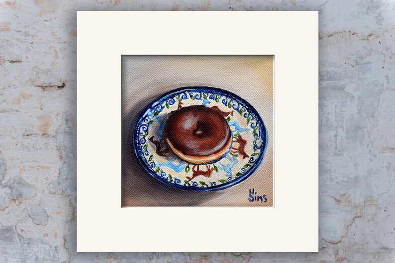 Donut art print , Polish pottery kitchen wall decor, food art, wall decor, chocolate doughnut print Heather Sims mat option image 3