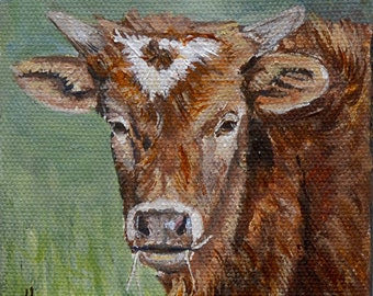 Cow Art Print for Farmhouse Wall decor, country home decor, Texas longhorn cow painting, rustic home decort, Mat OPTION