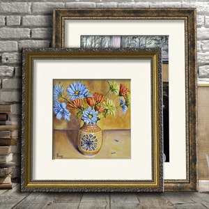 Polish Pottery Vase, Floral Still Life Art for Kitchen Wall Art Print, Colorful Art, Floral Print, Daisies Print Giclee, Heather Sims image 3