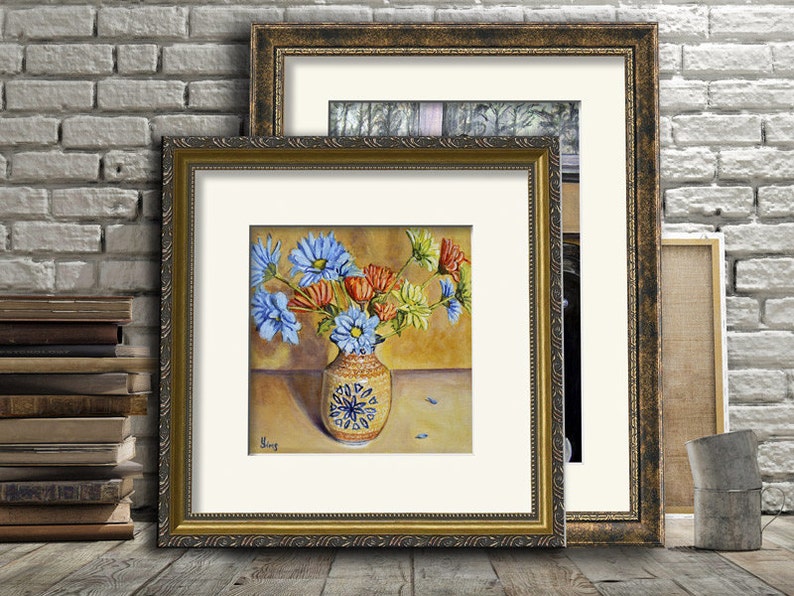 Polish Pottery Vase, Floral Still Life Art for Kitchen Wall Art Print, Colorful Art, Floral Print, Daisies Print Giclee, Heather Sims image 3