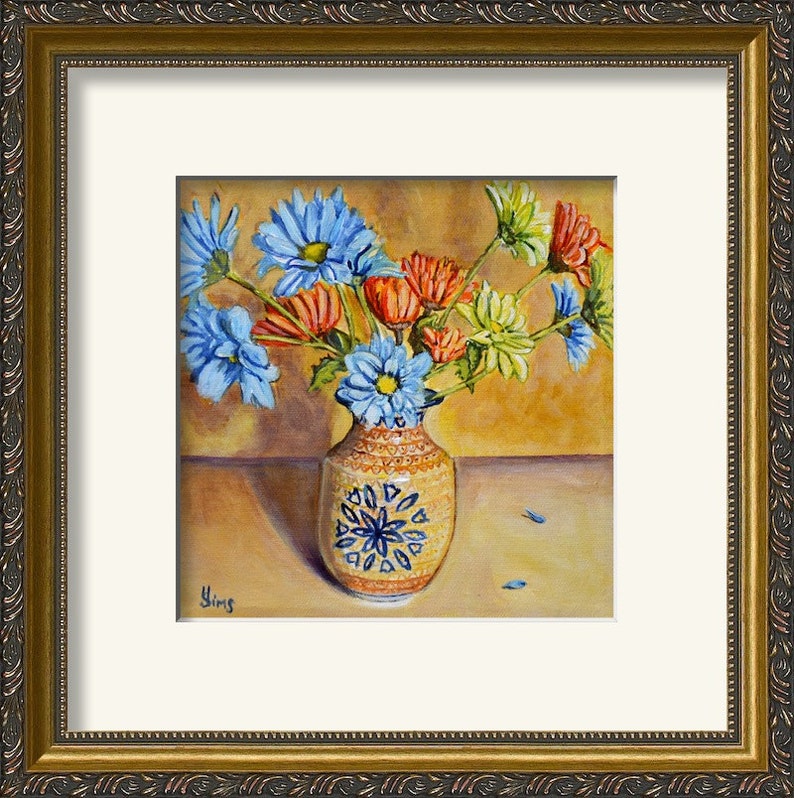 Polish Pottery Vase, Floral Still Life Art for Kitchen Wall Art Print, Colorful Art, Floral Print, Daisies Print Giclee, Heather Sims image 4