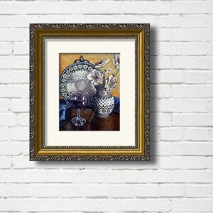 Polish Pottery, Still Life art, kitchen art print, wine art, kitchen artwork wall decor, giclee print Heather Sims. Size Mat option image 4