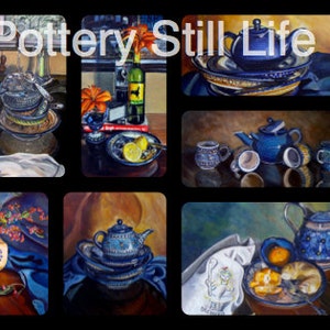 Polish Pottery Cat, still life art, cat print, giclee kitchen art print, Heather Sims, size and mat OPTION image 6