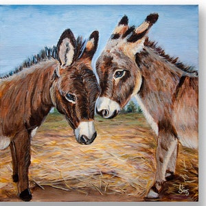 Donkey print, farmhouse decor, Donkey painting reproduction, farm animal print, giclee art print, country home rustic decor, size mat option