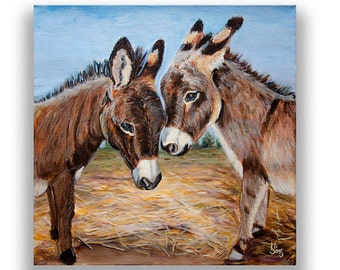 Donkey print, farmhouse decor, Donkey painting reproduction, farm animal print, giclee art print, country home rustic decor, size mat option
