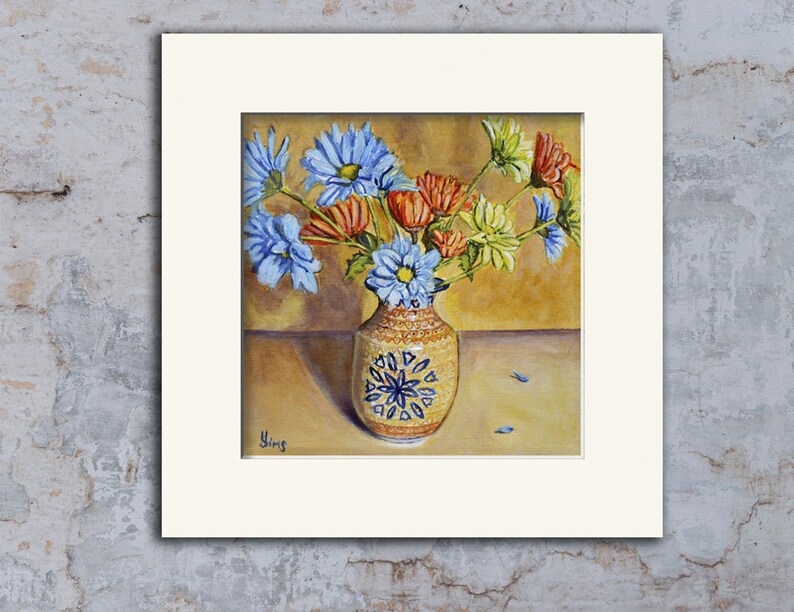 Polish Pottery Vase, Floral Still Life Art for Kitchen Wall Art Print, Colorful Art, Floral Print, Daisies Print Giclee, Heather Sims image 2