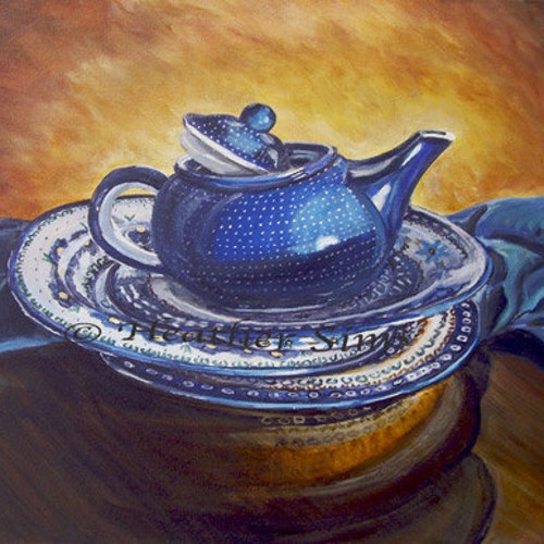 Kitchen Art Print Polish Pottery Teapot Still Life Painting Etsy