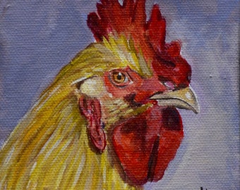 Rooster fine art glicee print, chicken art portrait, chicken decor for farmhouse, gift idea, matting option,  Heather Sims