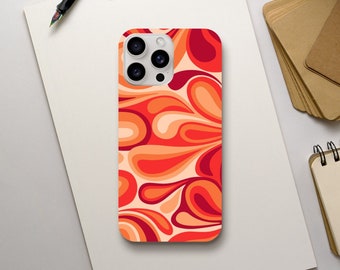 Abstract Red Orange Psychedelic Phone Case, Vintage Aesthetic Design, iPhone 15 14 13 12 11 Pro Max Plus X