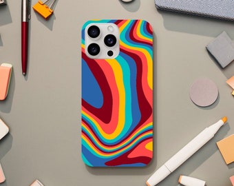 Abstract Psychedelic Rainbow Phone Case, Retro and Groovy Aesthetic, iPhone 15 14 13 12 11 Pro Max Plus X