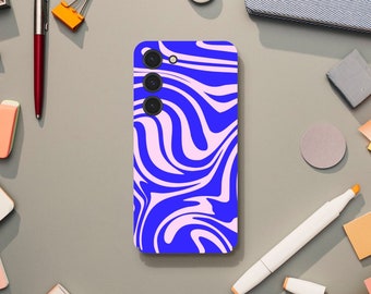 Abstract Psychedelic Aesthetic, Blue Retro Design, 60s 70s Phone Case, Samsung Galaxy S23 S22 S21 S20 Ultra Plus