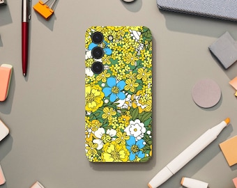 Preppy Flower Aesthetic Phone Case, Retro Summer of Love, Bright Floral, Samsung Galaxy S23 S22 S21 S20 Ultra Plus