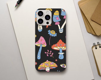 Retro Psychedelic Mushrooms Phone Case, Vintage Hippie Summer of Love Aesthetic, iPhone 15 14 13 12 11 Pro Max Plus X