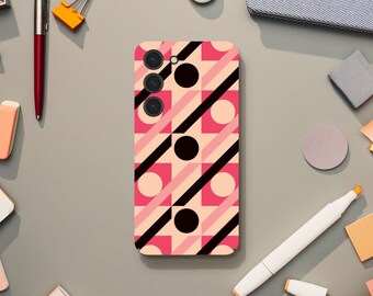 Retro Geometrical Aesthetic, Pink and Black 60s 70s Phone Case, Samsung Galaxy S23 S22 S21 S20 Ultra Plus