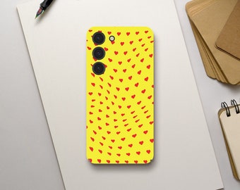 Abstract Hearts Phone Case, Summer of Love Aesthetic, Yellow and Red Hearts, Samsung Galaxy S23 S22 S21 S20 Ultra Plus