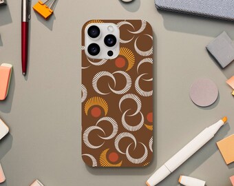 Abstract Brown Moon Phone Case, Retro and Psychedelic Aesthetic, iPhone 15 14 13 12 11 Pro Max Plus X