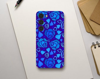 Coquette Blue Floral Phone Case, Flower and Heart Aesthetic, Retro Design, Samsung Galaxy S23 S22 S21 S20 Ultra Plus