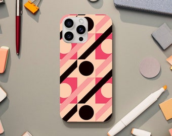 Retro Geometrical Aesthetic, Pink and Black 60s 70s Phone Case, iPhone 15 14 13 12 11 Pro Max Plus X