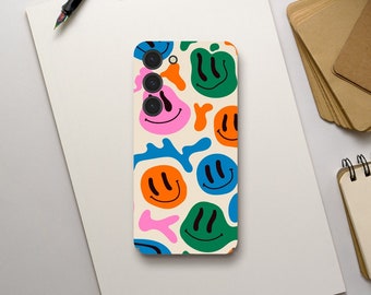 Colourful Abstract Smiley Face Phone Case, Retro Cute Funny Aesthetic, Samsung Galaxy S23 S22 S21 S20 Ultra Plus