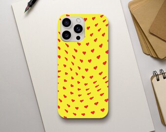 Abstract Hearts Phone Case, Summer of Love Aesthetic, Yellow and Red Hearts, iPhone 15 14 13 12 11 Pro Max Plus X