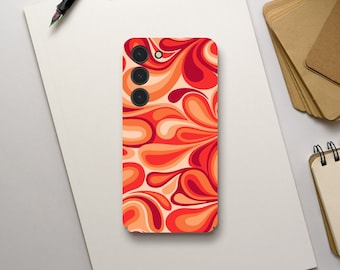 Abstract Red Orange Psychedelic Phone Case, Vintage Aesthetic Design, Samsung Galaxy S23 S22 S21 S20 Ultra Plus