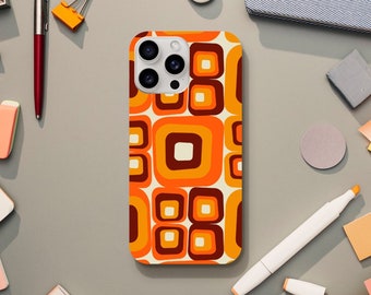 Étui de téléphone design rétro orange brun, esthétique mignonne vintage, iPhone 15 14 13 12 11 Pro Max Plus