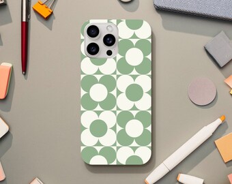 Retro Green and White Flower Phone Case, Coquette and Preppy Aesthetic, iPhone 15 14 13 12 11 Pro Max Plus X  Plus