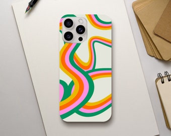 Abstract Wavy Rainbow Phone Case, Retro Aesthetic, Vintage 80s 70s 60s Style, iPhone 15 14 13 12 11 Pro Max Plus X