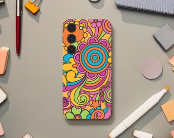 Abstract Psychedelic Graphic Phone Case, Bright Colours Fantasy Aesthetic, 60s 70s Retro, Samsung Galaxy S23 S22 S21 S20 Ultra Plus