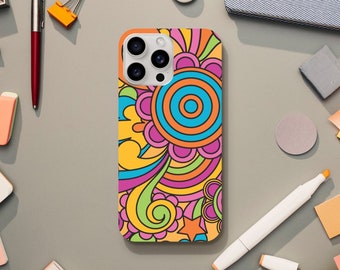 Abstract Psychedelic Graphic Phone Case,Bright Colours Fantasy Aesthetic, 60s 70s Retro, iPhone 15 14 13 12 11 Pro Max Plus X