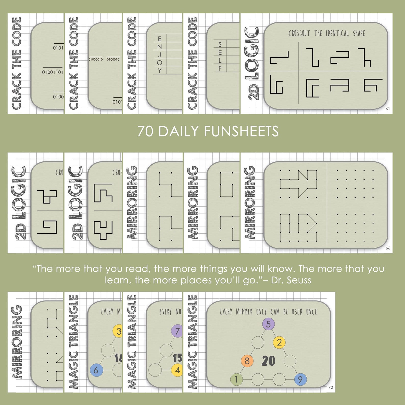 Daily Funsheet | 70 Flashcard - Worksheet, Kids Activities, Brain Teaser, Puzzle, Diorama ...