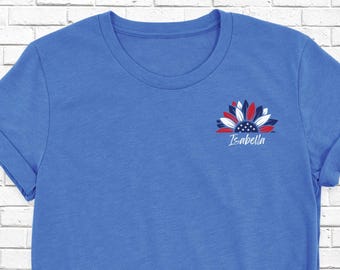 4th of July Custom American Flag Floral Shirt Independence Day Tee, Personalized USA Flag Tshirt, Patriotic Tee, Freedom Shirt, USA Flag Tee