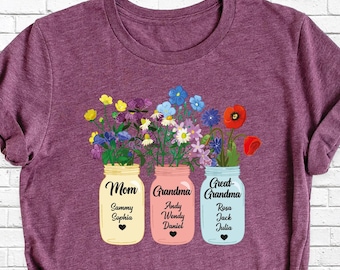 Mom Grandma Shirt Great Grandma Tshirt Floral Mothers Day Shirt, Children Mom Flower Shirts, Mom Nana Mimi Shirt, Custom Grandchild Shirt