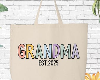 Grandma est 2026 tote Bag, Custom Grandma tote bag, Mother's Day Gift bag, baby announcement bag, New Grandma Bag, Grammy nana mama gigi bag