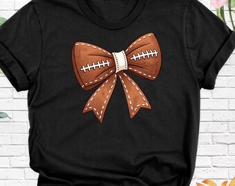 Football bow Shirt, football mom shirt, Football tees shirt women, Coquette Football tee, Football sister shirt, Girls football game day tee
