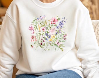 Wildflower Floral Sweatshirt Ladies Spring Hoodie, Mothers Day Shirt, Flower Lover Sweater, tees for Women, Mom Long Sleeve, Flower Sweater