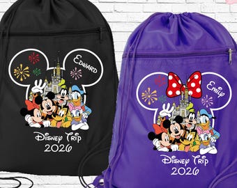 Disney Trip 2026 bag, Disney backpack, Disney Drawstring Bag, Disneyworld Bag, Custom Disneyland kids bag, Disney Minnie bag Mickey bag