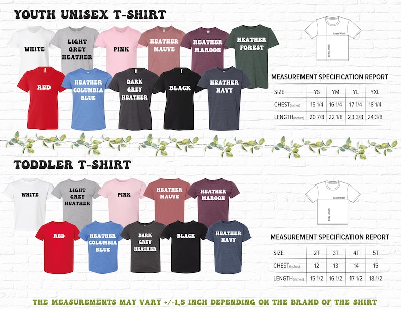 a t - shirt size guide for a youth's t - shirt